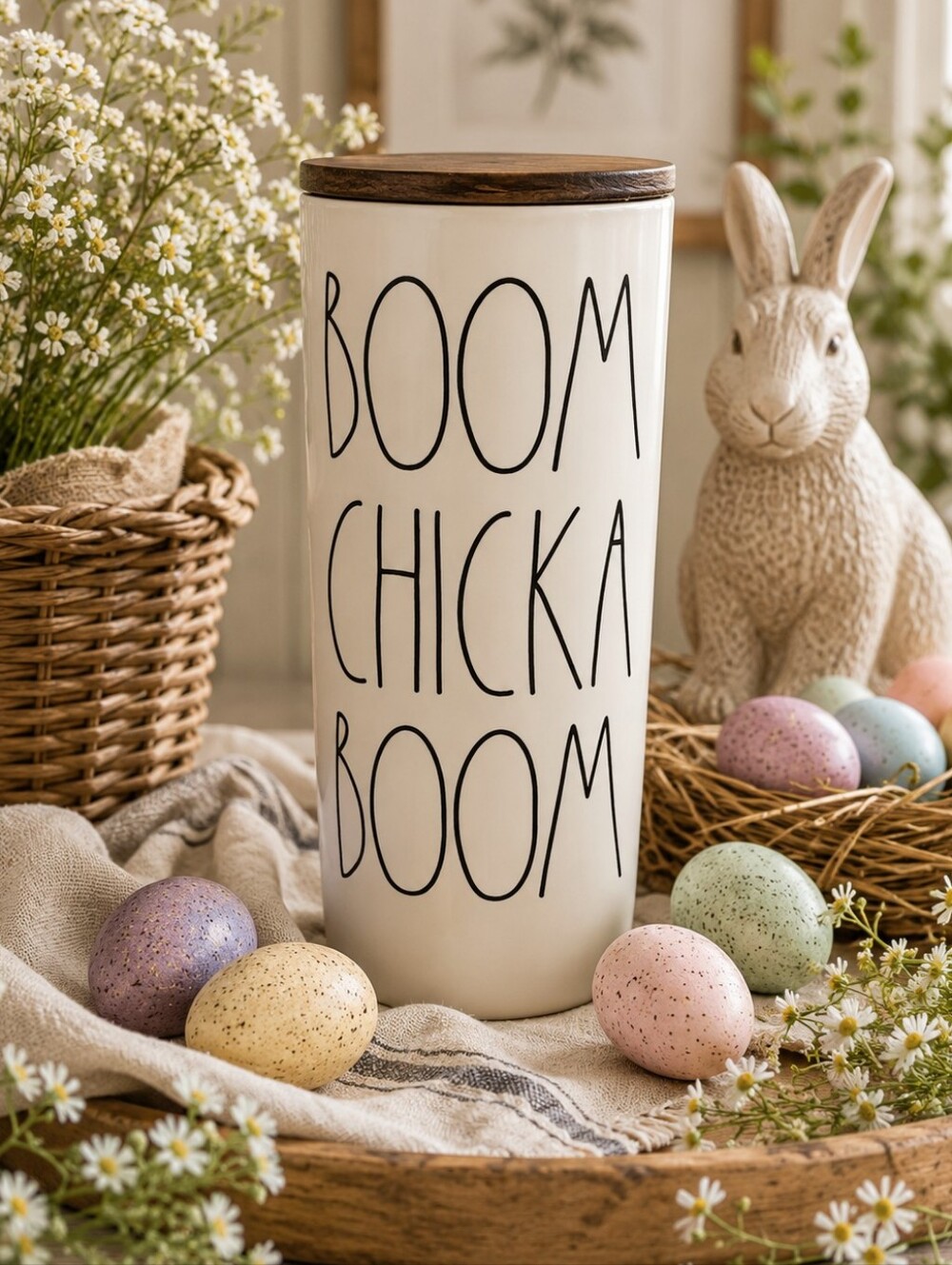 Rae Dunn Boom Chicka Boom Tall Easter Cannister - NEW